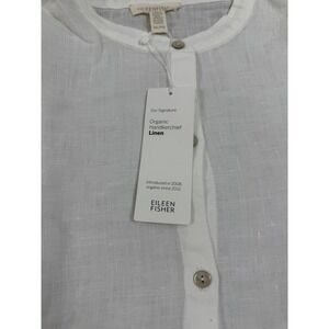 Eileen Fisher XL White Organic Linen Mandarin Collar Shirt NEW S7OLA-T4130M